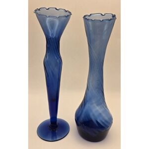 Vintage Bud Vases Cobalt Blue Hand Blown 2 Styles Approx. 8.5" Tall